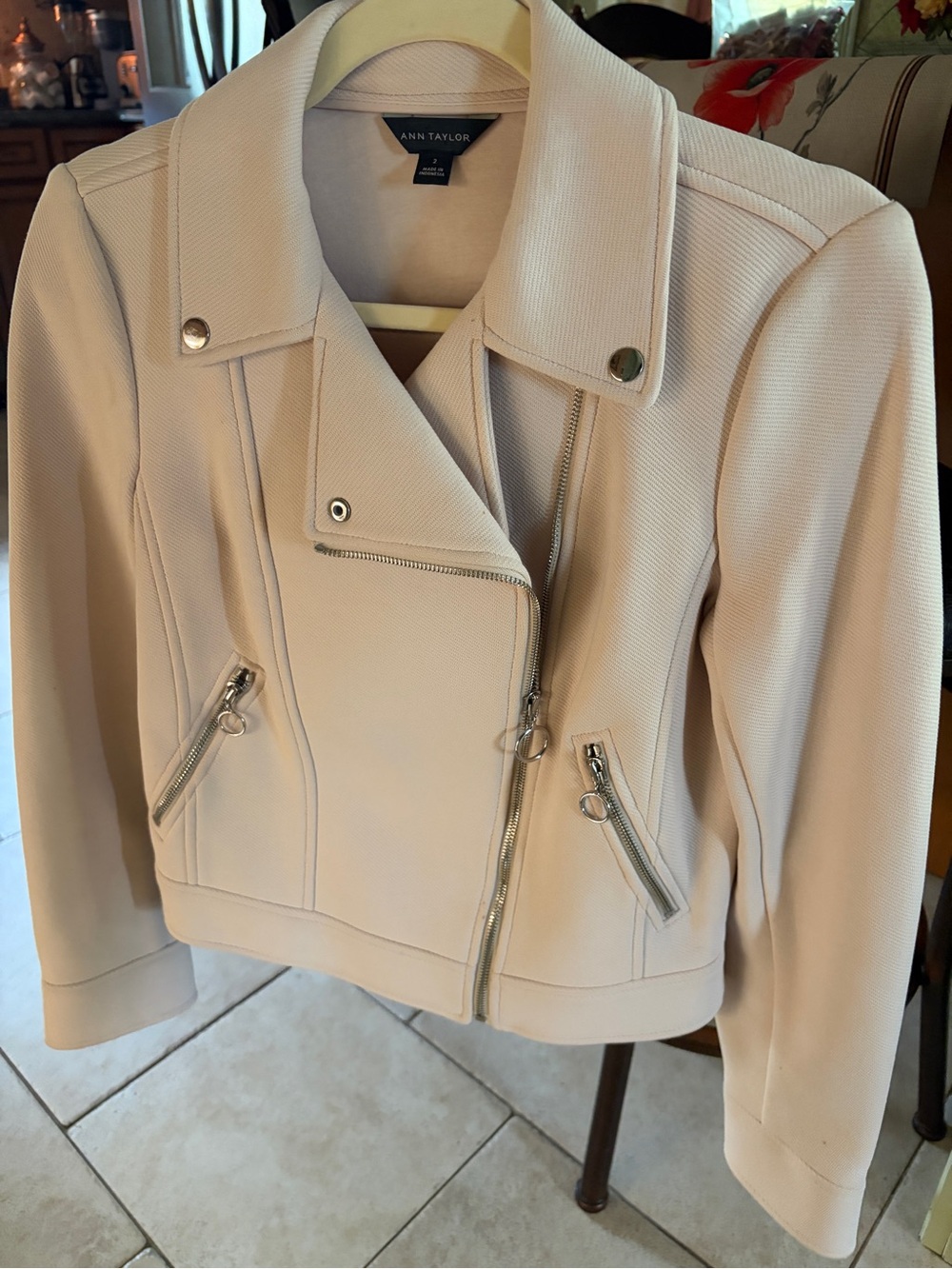 Anne Taylor Moto Jacket - Ivory - Size 2